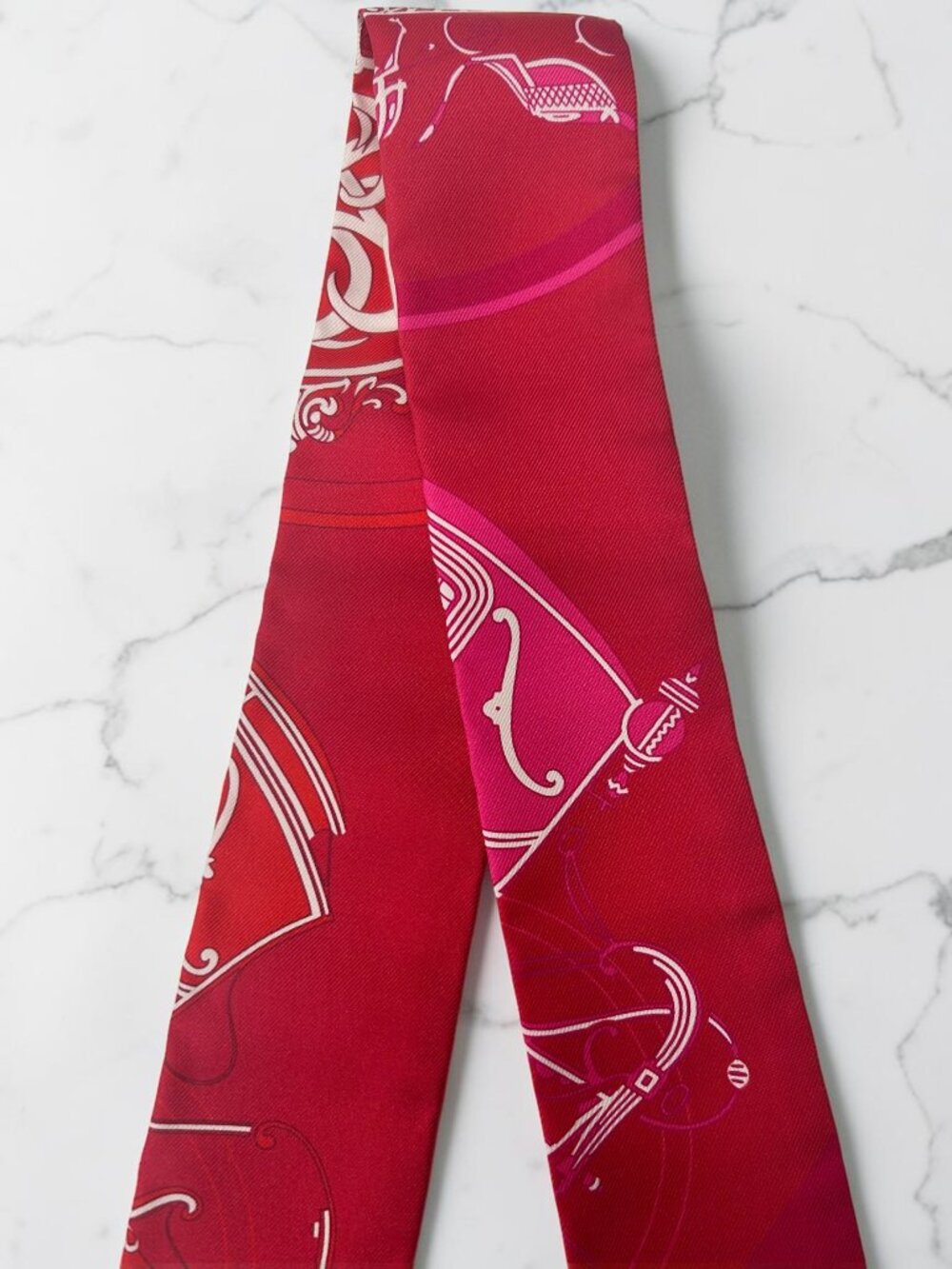 Hermès Ex-Libris Twilly Scarf - Fuchsia/Rouge/Blanc - NEW - Picture 6 of 10